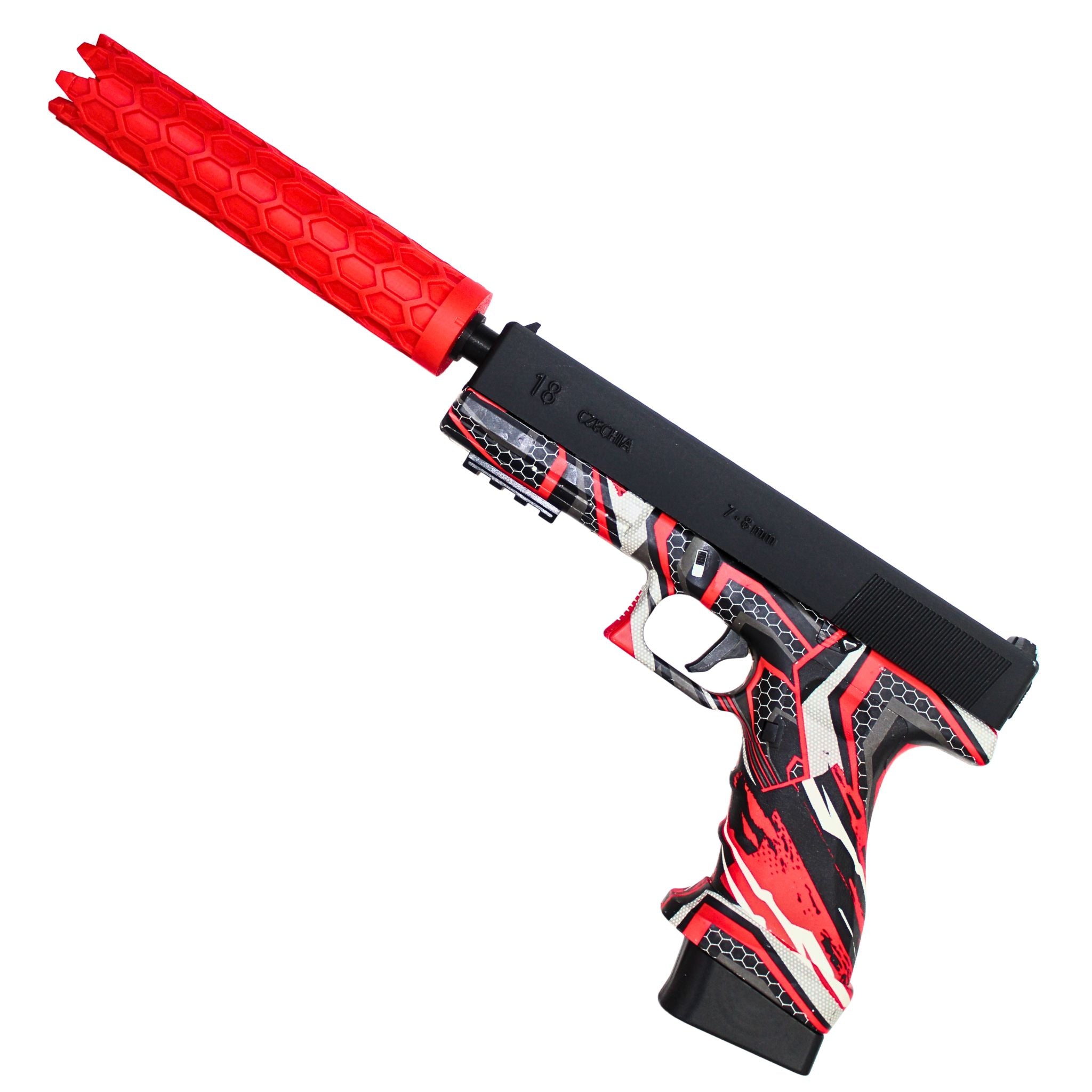Červená imitace tlumiče na blasteru